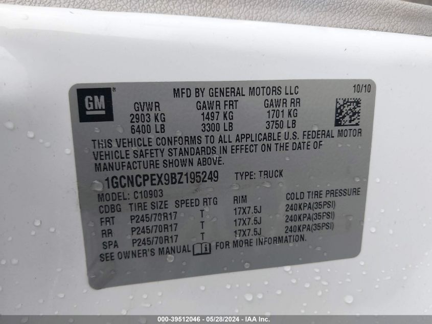 2011 Chevrolet Silverado 1500 Work Truck VIN: 1GCNCPEX9BZ195249 Lot: 39512046