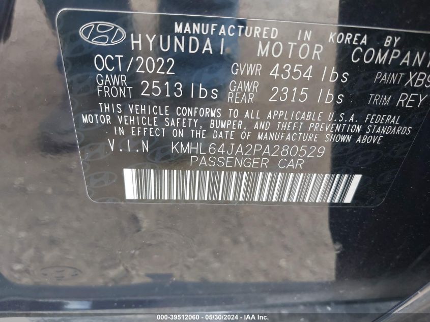 2023 Hyundai Sonata Sel VIN: KMHL64JA2PA280529 Lot: 39512060