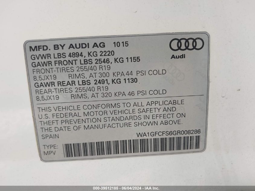 WA1GFCFS6GR008286 2016 Audi Q3 2.0T Premium Plus