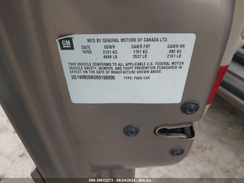 2006 Chevrolet Impala Ls VIN: 2G1WB58K669198906 Lot: 39512273