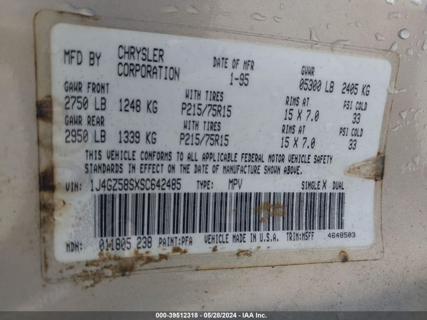1995 Jeep Grand Cherokee Laredo VIN: 1J4GZ58SXSC642485 Lot: 39512318