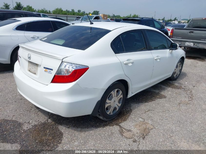 2012 Honda Civic Hybrid VIN: JHMFB4F2XCS007646 Lot: 39512625