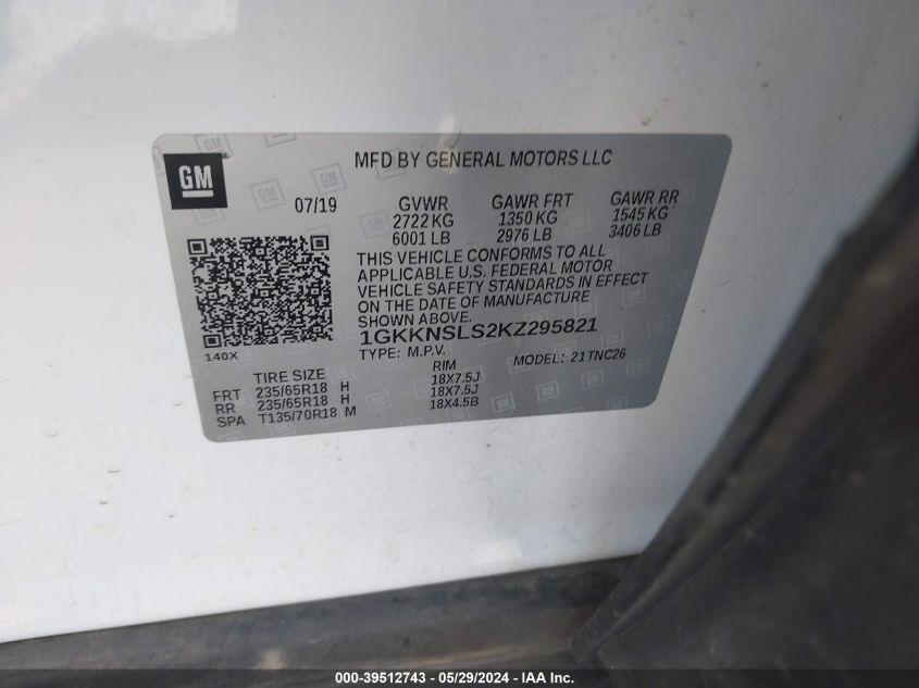 2019 GMC ACADIA SLE-2 - 1GKKNSLS2KZ295821