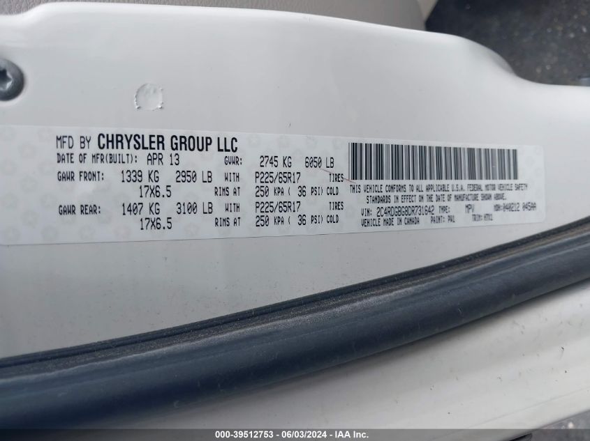 2013 Dodge Grand Caravan Se VIN: 2C4RDGBG8DR731642 Lot: 39512753
