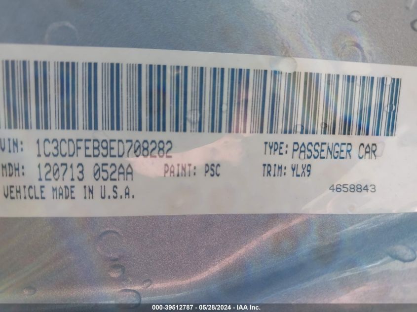 2014 Dodge Dart Gt VIN: 1C3CDFEB9ED708282 Lot: 39512787