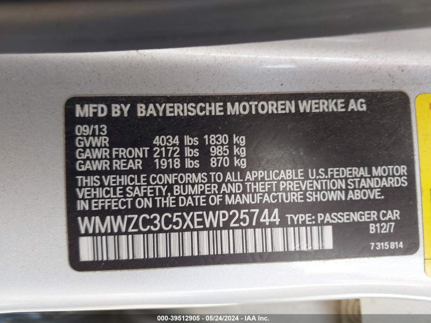 2014 Mini Countryman Cooper S VIN: WMWZC3C5XEWP25744 Lot: 39512905