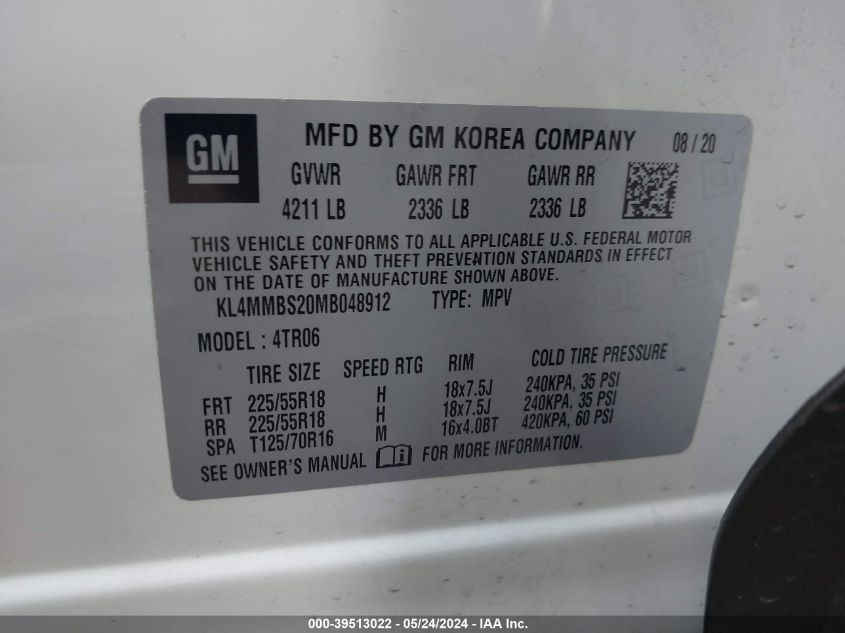 2021 Buick Encore Gx Fwd Preferred VIN: KL4MMBS20MB048912 Lot: 39513022