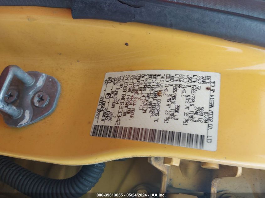 2004 Nissan Xterra Xe VIN: 5N1ED28T84C653342 Lot: 39513055