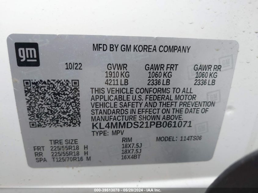 2023 Buick Encore Gx Select Fwd VIN: KL4MMDS21PB061071 Lot: 39513078