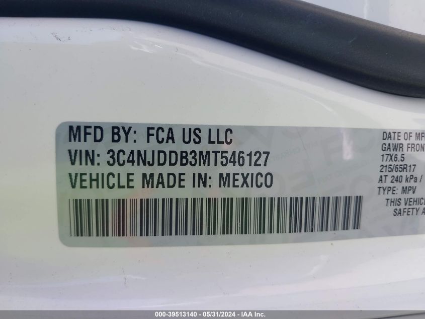 2021 Jeep Compass Trailhawk 4X4 VIN: 3C4NJDDB3MT546127 Lot: 39513140