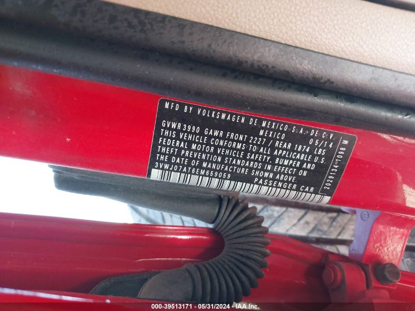 2014 Volkswagen Beetle 1.8T VIN: 3VWJ07AT6EM659059 Lot: 39513171