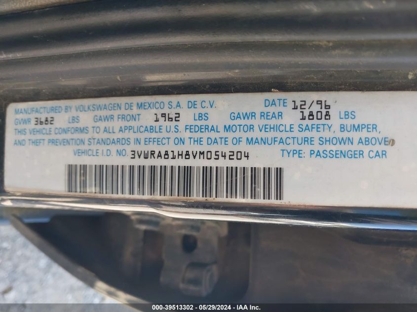 1997 Volkswagen Jetta Gl VIN: 3VWRA81H8VM054204 Lot: 39513302