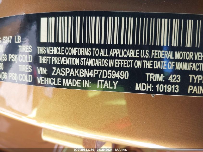 2023 Alfa Romeo Stelvio Veloce Awd VIN: ZASPAKBN4P7D59490 Lot: 39513386