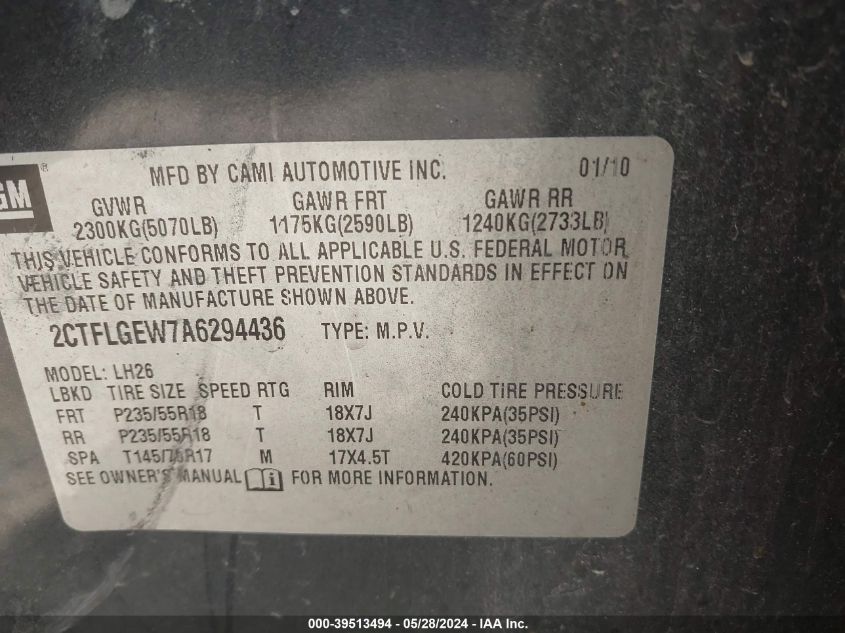 2010 GMC Terrain Slt-1 VIN: 2CTFLGEW7A6294436 Lot: 39513494