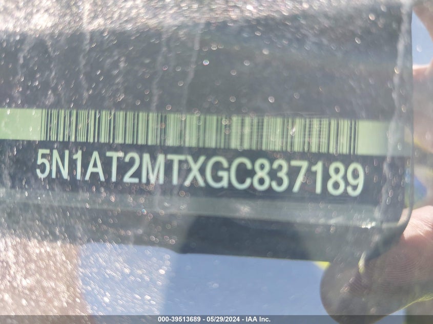 2016 Nissan Rogue S VIN: 5N1AT2MTXGC837189 Lot: 39513689