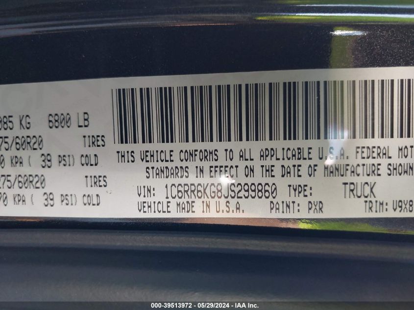 2018 Ram 1500 Express 4X2 5'7 Box VIN: 1C6RR6KG8JS299860 Lot: 39513972