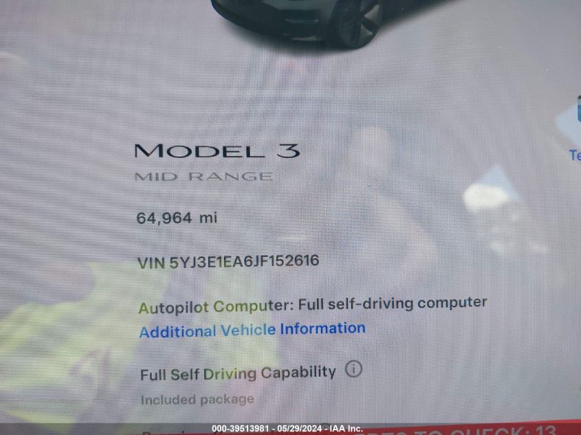 2018 TESLA MODEL 3 LONG RANGE/MID RANGE - 5YJ3E1EA6JF152616