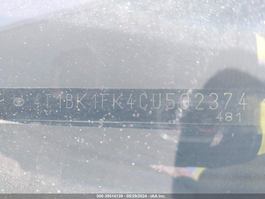 2012 Toyota Camry Se V6 VIN: 4T1BK1FK4CU502374 Lot: 39514139