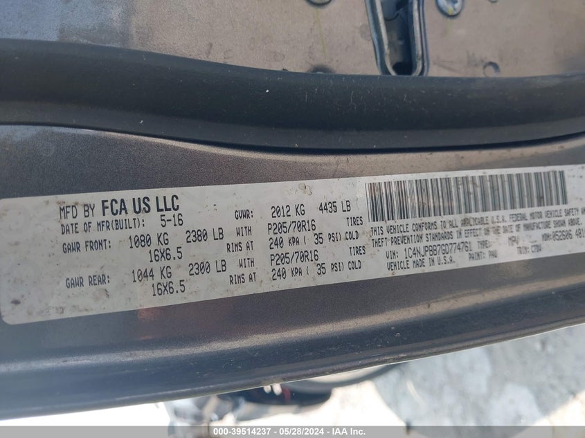 2016 JEEP PATRIOT SPORT - 1C4NJPBB7GD774761