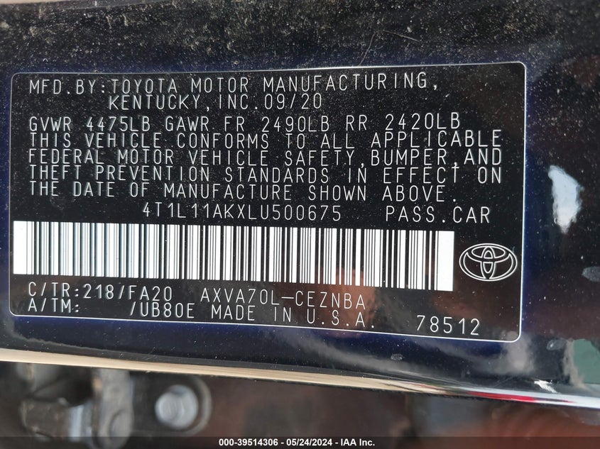 2020 TOYOTA CAMRY LE - 4T1L11AKXLU500675