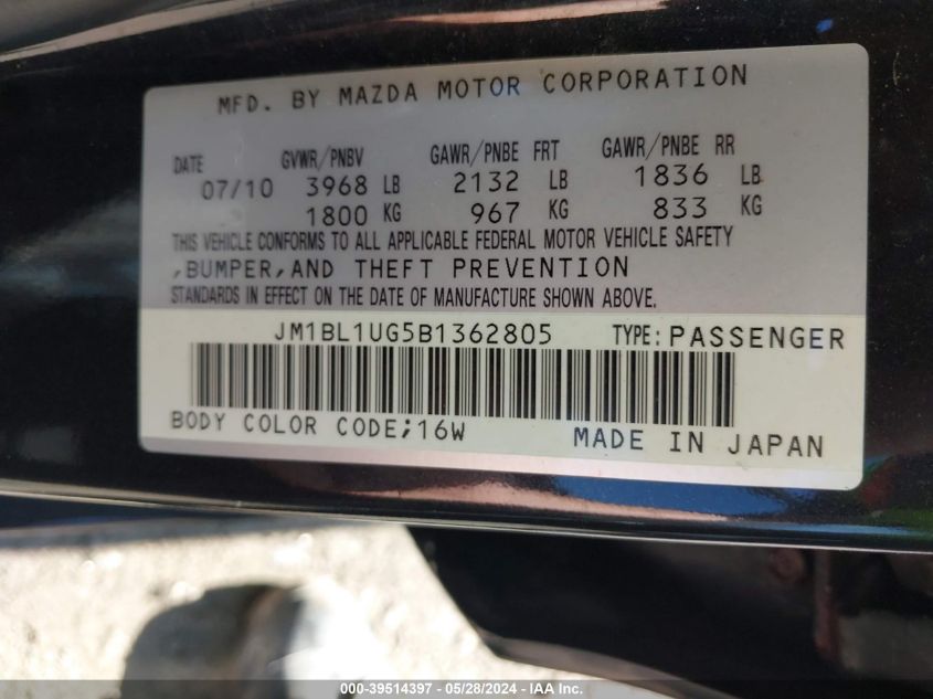 2011 Mazda Mazda3 I Sport VIN: JM1BL1UG5B1362805 Lot: 39514397