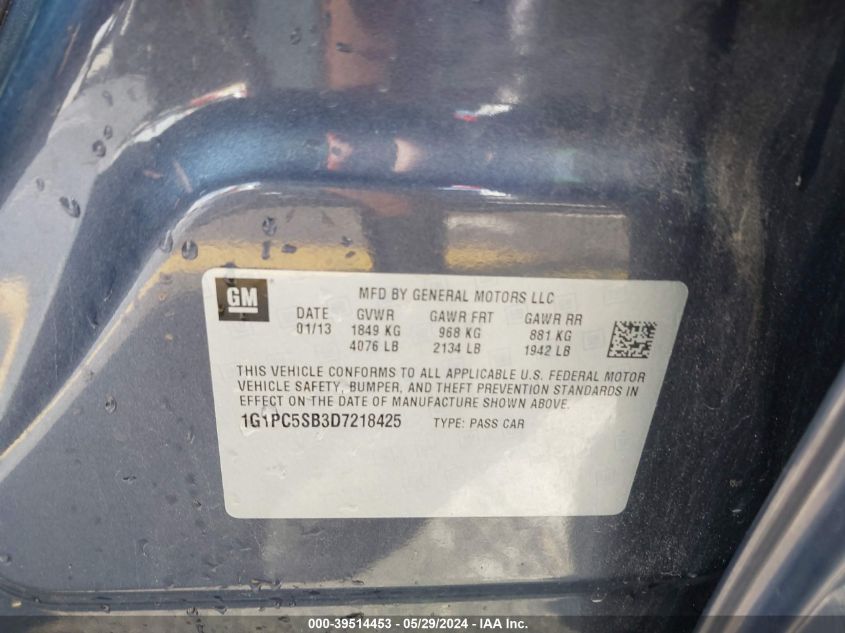 2013 Chevrolet Cruze 1Lt Auto VIN: 1G1PC5SB3D7218425 Lot: 39514453
