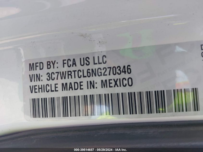 2022 Ram 3500 Chassis VIN: 3C7WRTCL6NG270346 Lot: 39514657