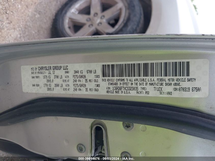 2012 Ram 1500 St VIN: 1C6RD6FTXCS323035 Lot: 39514676