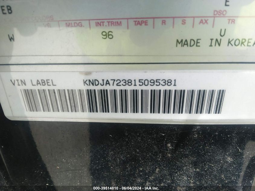 2001 Kia Sportage Ex/Limited VIN: KNDJA723815095381 Lot: 39514810