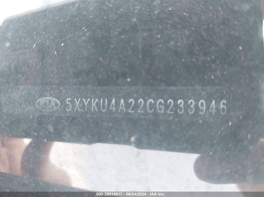 2012 Kia Sorento Ex V6 VIN: 5XYKU4A22CG233946 Lot: 39514817