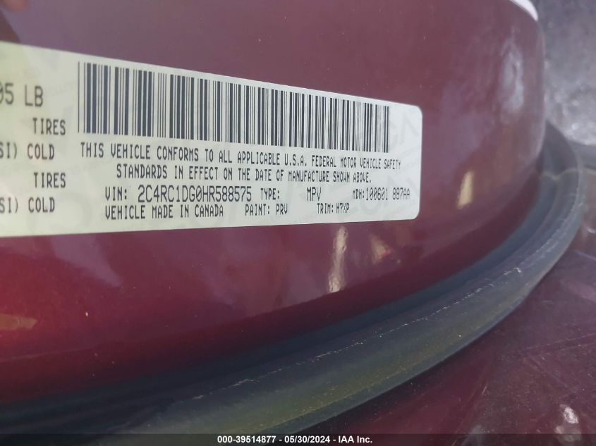2017 Chrysler Pacifica Touring VIN: 2C4RC1DG0HR588575 Lot: 39514877