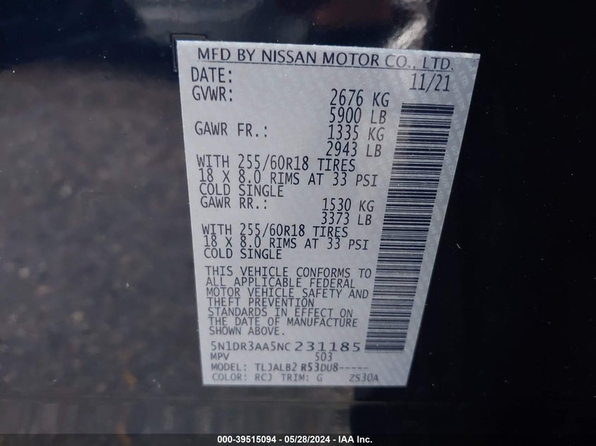 2022 NISSAN PATHFINDER S - 5N1DR3AA5NC231185