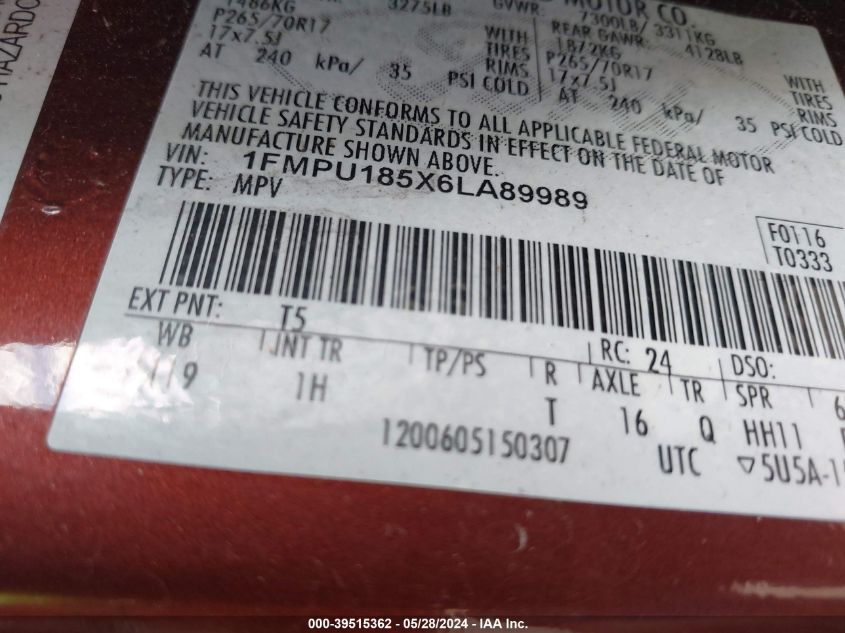 2006 Ford Expedition Eddie Bauer/King Ranch VIN: 1FMPU185X6LA89989 Lot: 39515362