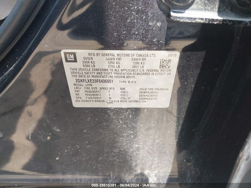 2015 GMC Terrain Slt-1 VIN: 2GKFLXE33F6436651 Lot: 39515391