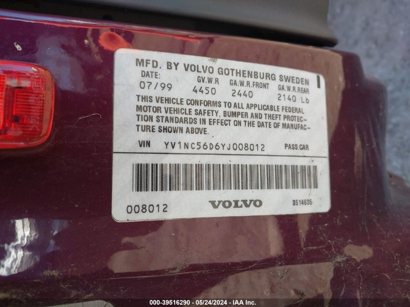 2000 Volvo C70 Lt VIN: YV1NC56D6YJ008012 Lot: 39516290