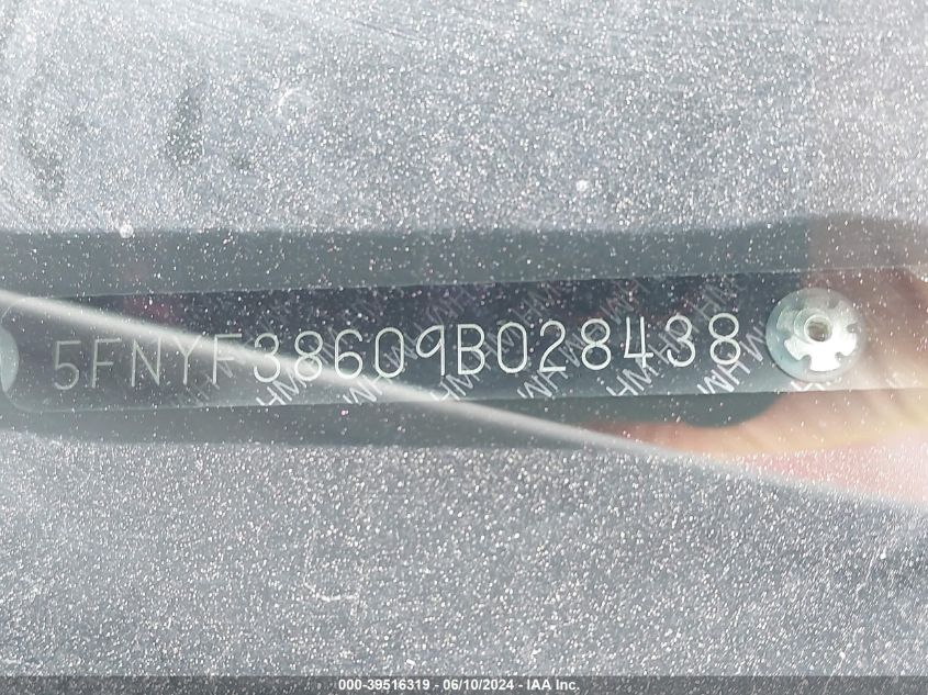 2009 Honda Pilot Ex-L VIN: 5FNYF38609B028438 Lot: 39516319