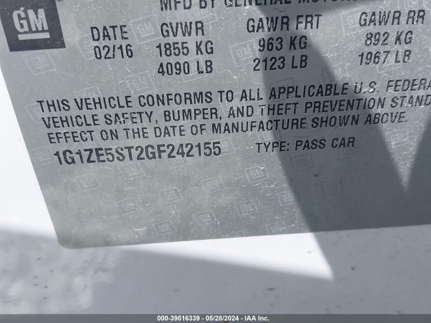 2016 CHEVROLET MALIBU 1LT - 1G1ZE5ST2GF242155