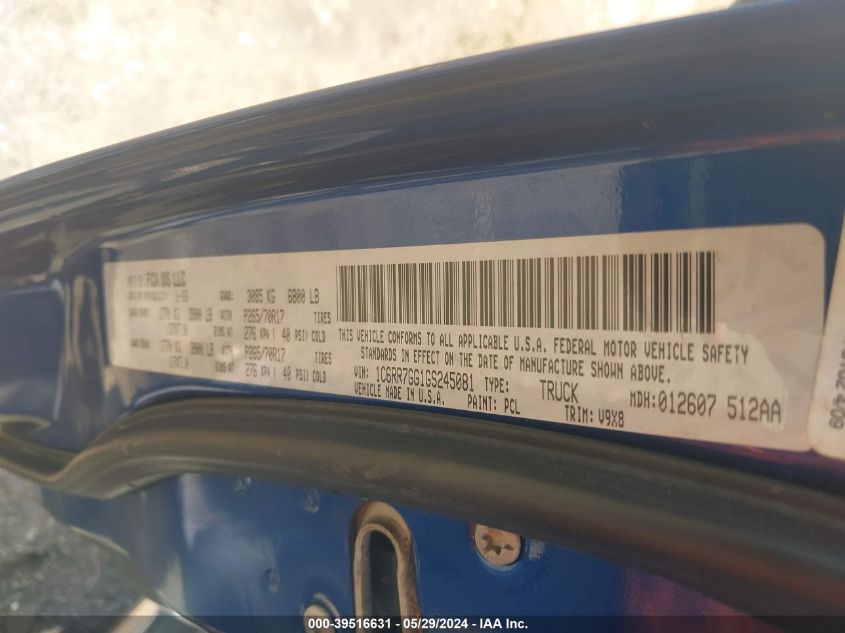 2016 Ram 1500 Slt VIN: 1C6RR7GG1GS245081 Lot: 39516631