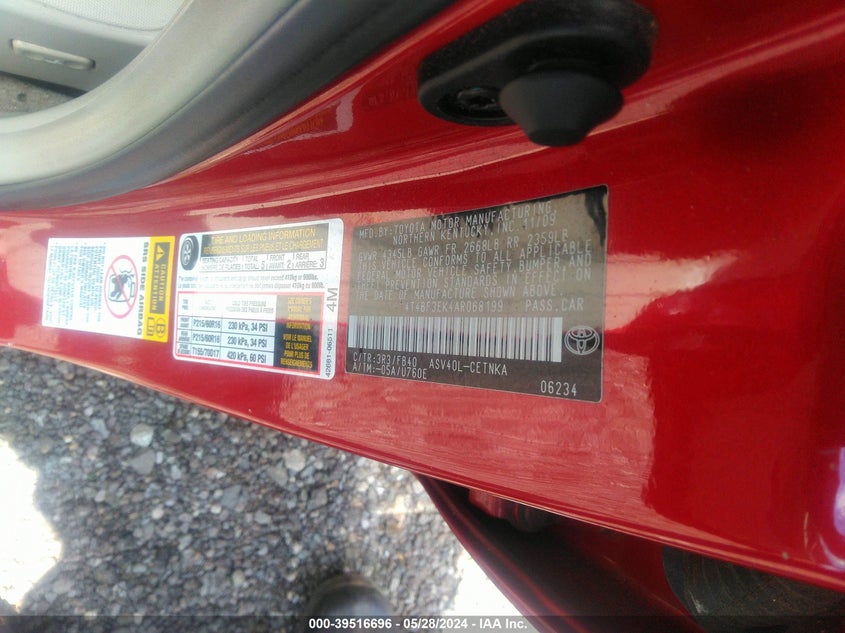 2010 Toyota Camry Le VIN: 4T4BF3EK4AR068199 Lot: 39516696