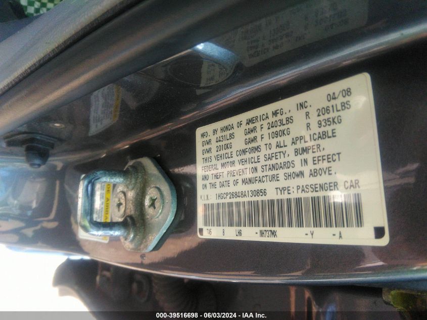 1HGCP26848A130856 2008 Honda Accord 2.4 Ex-L