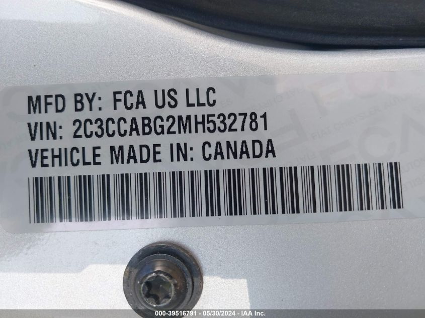 2021 Chrysler 300 VIN: 2C3CCABG2MH532781 Lot: 39516791