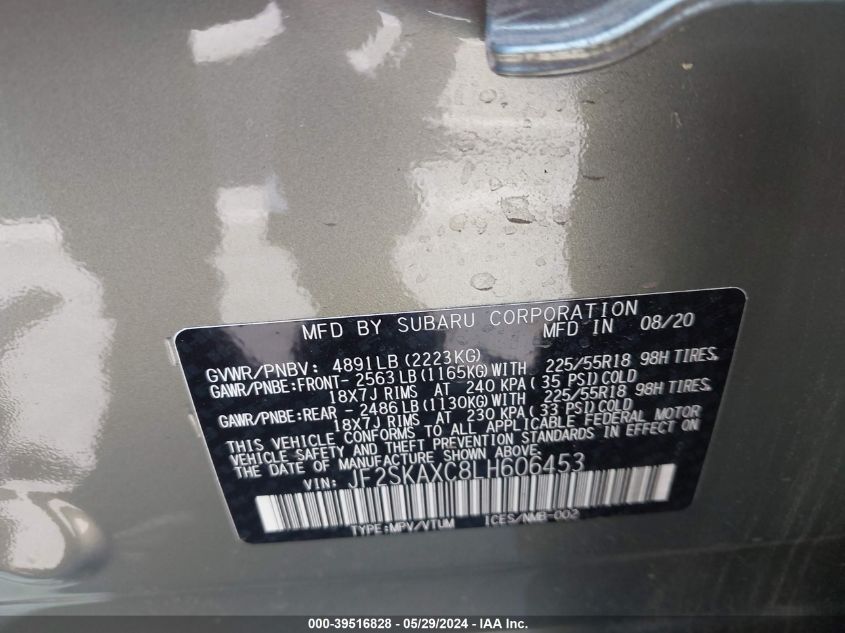 2020 Subaru Forester Touring VIN: JF2SKAXC8LH606453 Lot: 39516828
