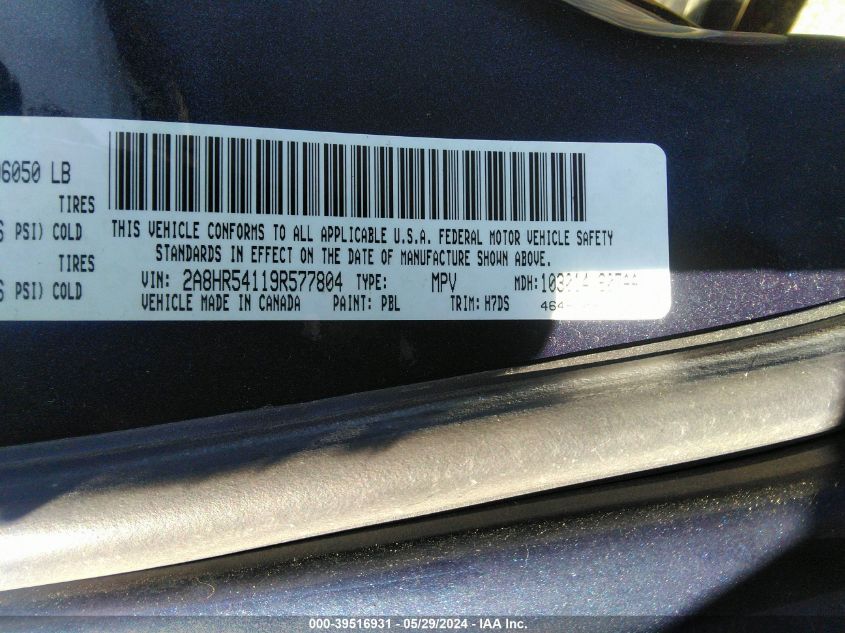 2009 Chrysler Town & Country Touring VIN: 2A8HR54119R577804 Lot: 39516931