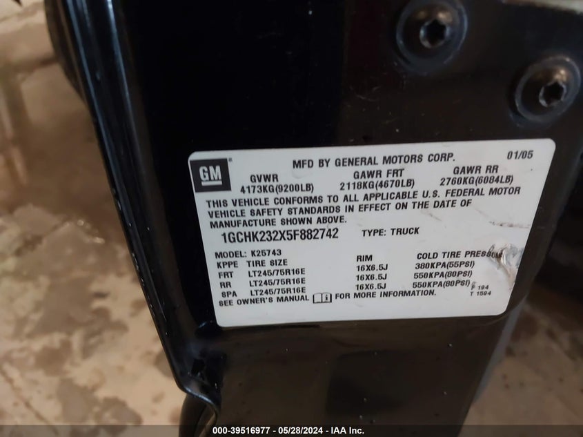 2005 Chevrolet Silverado 2500Hd Ls VIN: 1GCHK232X5F882742 Lot: 39516977