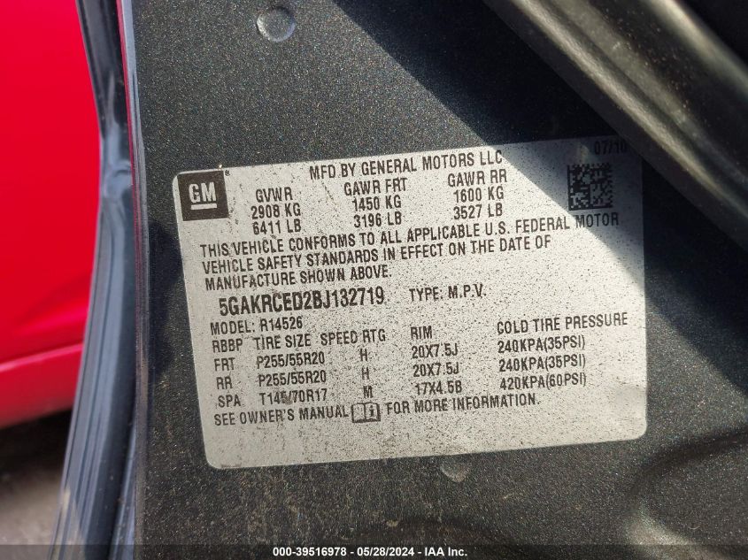 2011 Buick Enclave 2Xl VIN: 5GAKRCED2BJ132719 Lot: 39516978