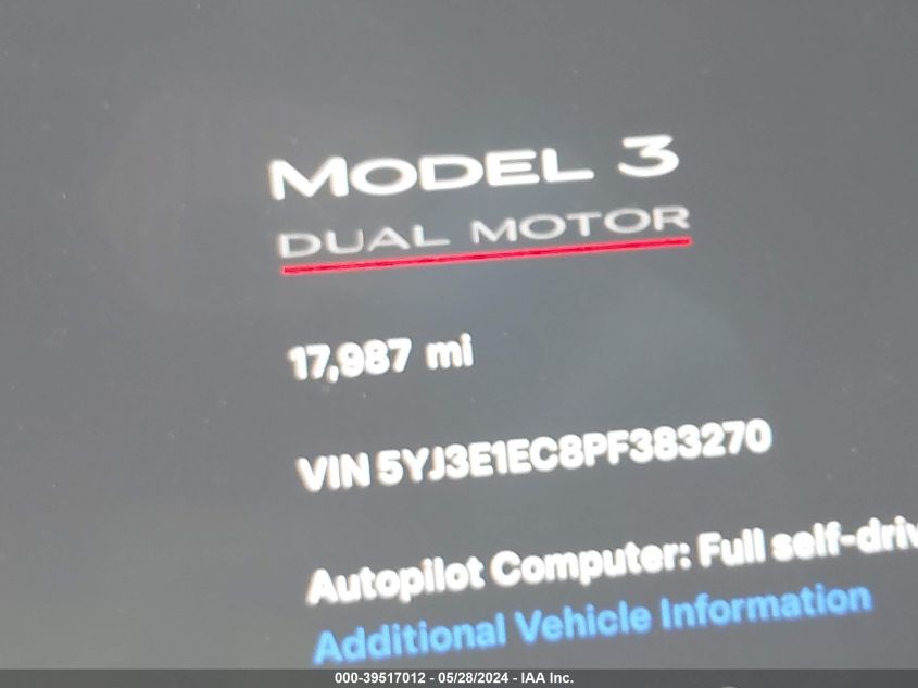 2023 TESLA MODEL 3 PERFORMANCE DUAL MOTOR ALL-WHEEL DRIVE - 5YJ3E1EC8PF383270