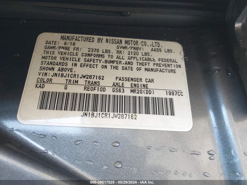 2018 Nissan Rogue Sport S VIN: JN1BJ1CR1JW287162 Lot: 39517025