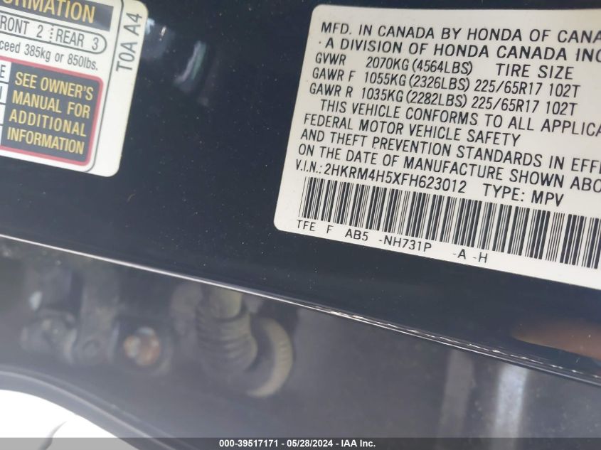 2HKRM4H5XFH623012 2015 Honda Cr-V Ex