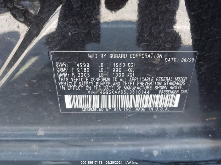 2020 Subaru Impreza Premium VIN: 4S3GKAV66L3610144 Lot: 39517179