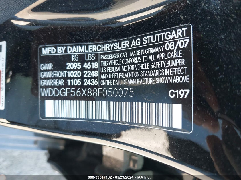 2008 Mercedes-Benz C 350 Sport VIN: WDDGF56X88F050075 Lot: 39517182